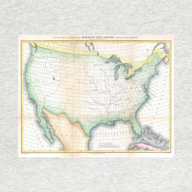 Vintage United States Magnetic Declination Map by Bravuramedia